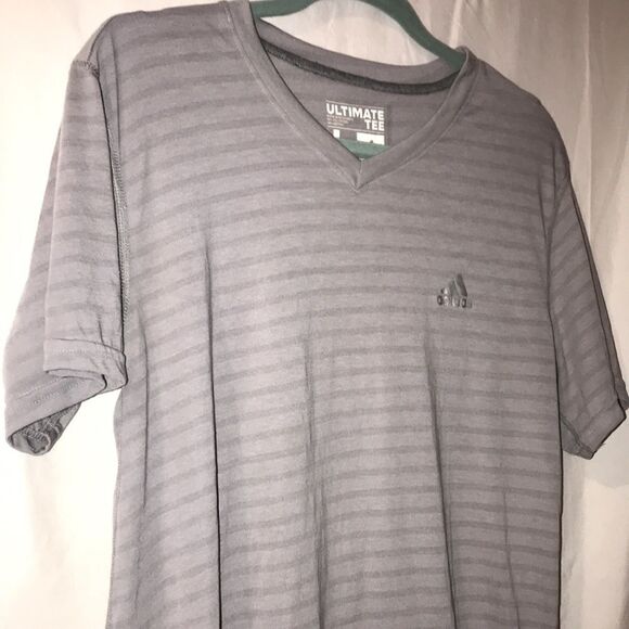 Adidas by 424 Men's Gray Climalite Stripe V-Neck Short Sleeve T-Shirt Size Large - Picture 4 of 8